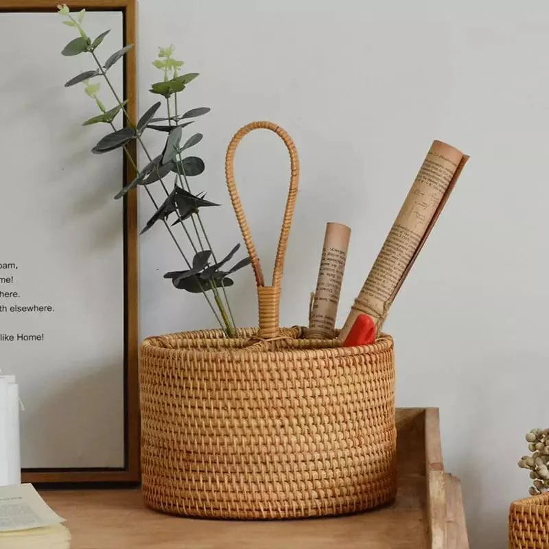 Cesta de Armazenamento em Vime Rattan Feita à Mão para Organização Offertaza