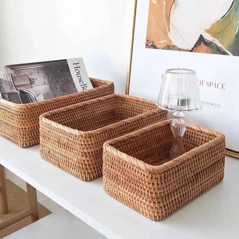 Cesto Organizador de Palha Rattan Feito à Mão para Decoração Natural Offertaza