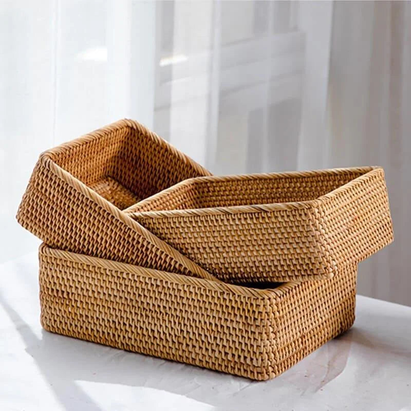 Cesto Organizador de Palha Rattan Feito à Mão para Decoração Natural Offertaza