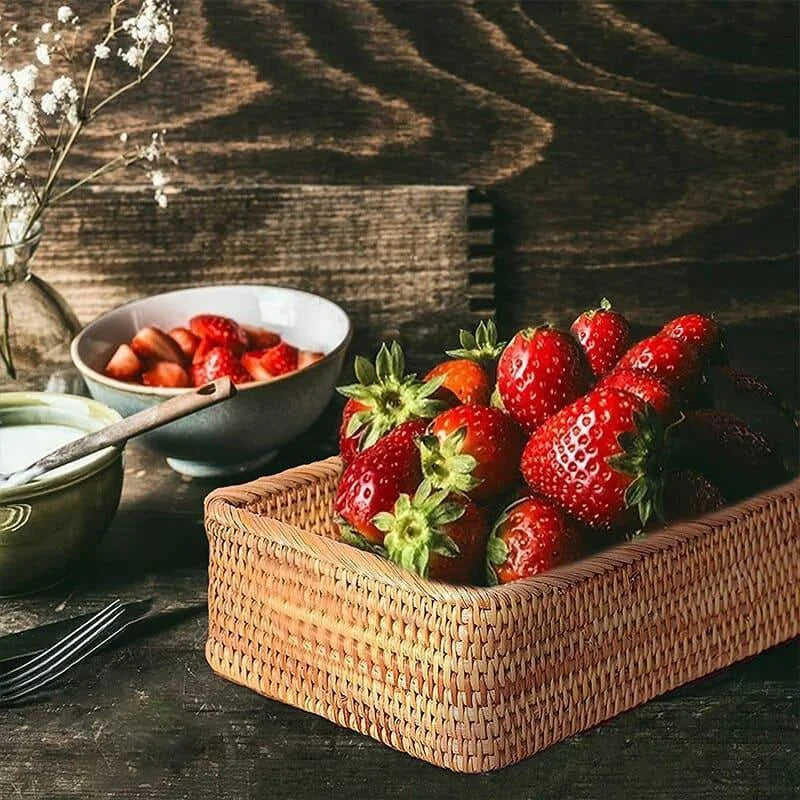 Cesto Organizador de Palha Rattan Feito à Mão para Decoração Natural Offertaza