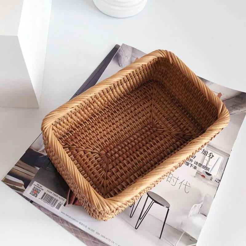 Cesto Organizador de Palha Rattan Feito à Mão para Decoração Natural Offertaza