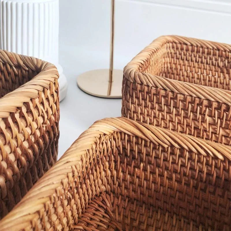 Cesto Organizador de Palha Rattan Feito à Mão para Decoração Natural Offertaza