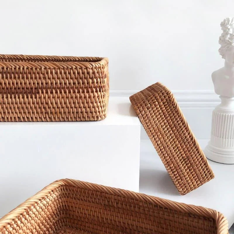 Cesto Organizador de Palha Rattan Feito à Mão para Decoração Natural Offertaza