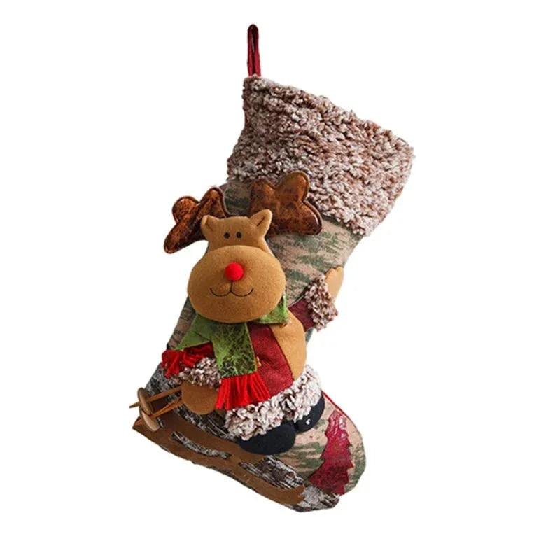 Meia Natalina Decorativa de Cânhamo e Flanela para Lareira 48cm Offertaza