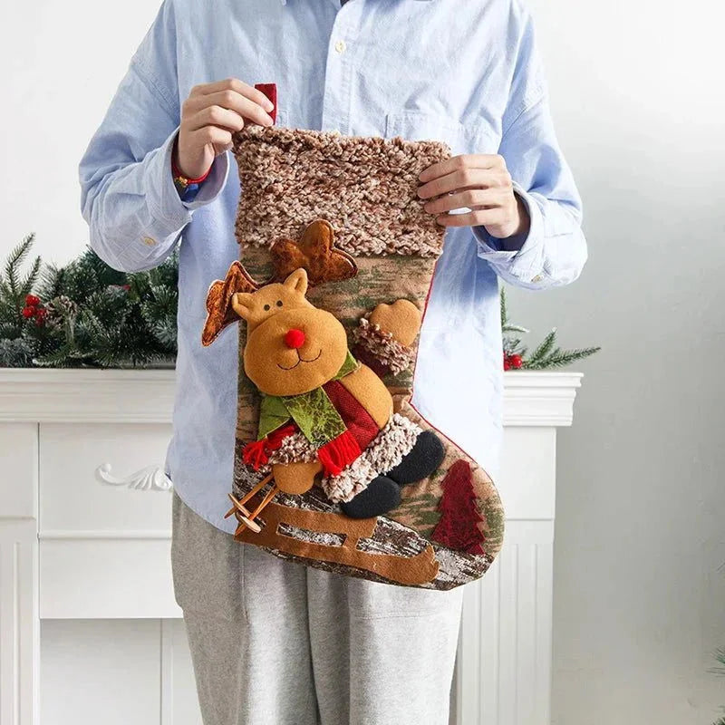 Meia Natalina Decorativa de Cânhamo e Flanela para Lareira 48cm Offertaza