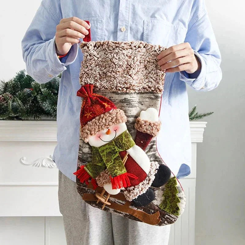 Meia Natalina Decorativa de Cânhamo e Flanela para Lareira 48cm Offertaza