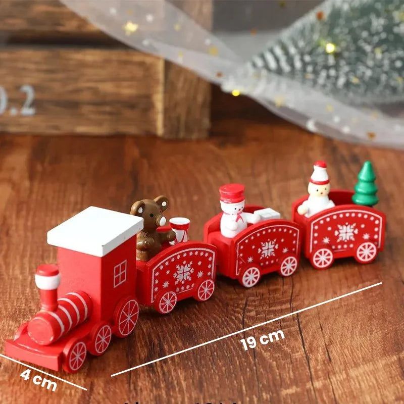 Trenzinho de Madeira Natalino Vermelho para Mesa de Festa Offertaza