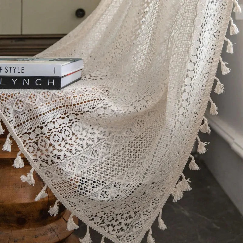 Cortina de Crochê Translúcida para Decoração Offertaza