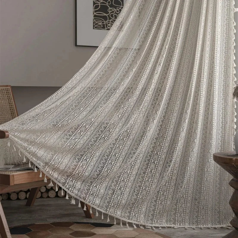 Cortina de Crochê Translúcida para Decoração Offertaza