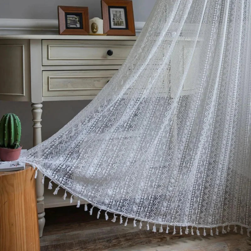 Cortina de Crochê Translúcida para Decoração Offertaza