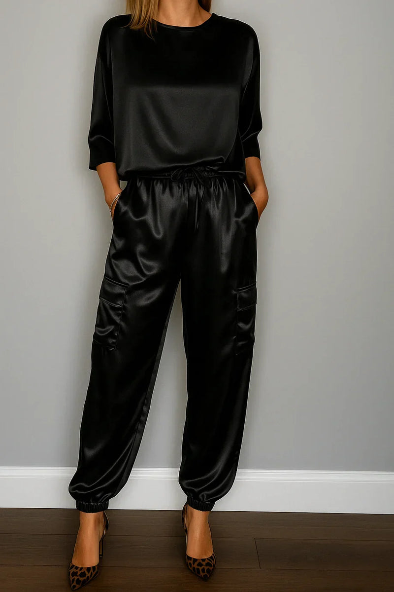 Conjunto Feminino Calça e Blusa em Seda Turquesa - Essenza
