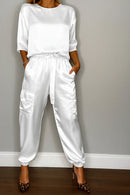 Conjunto Feminino Calça e Blusa em Seda Turquesa - Essenza