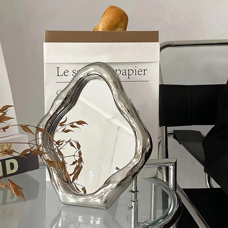 Espelho de Mesa Oval Prateado para Maquiagem e Decoração Offertaza