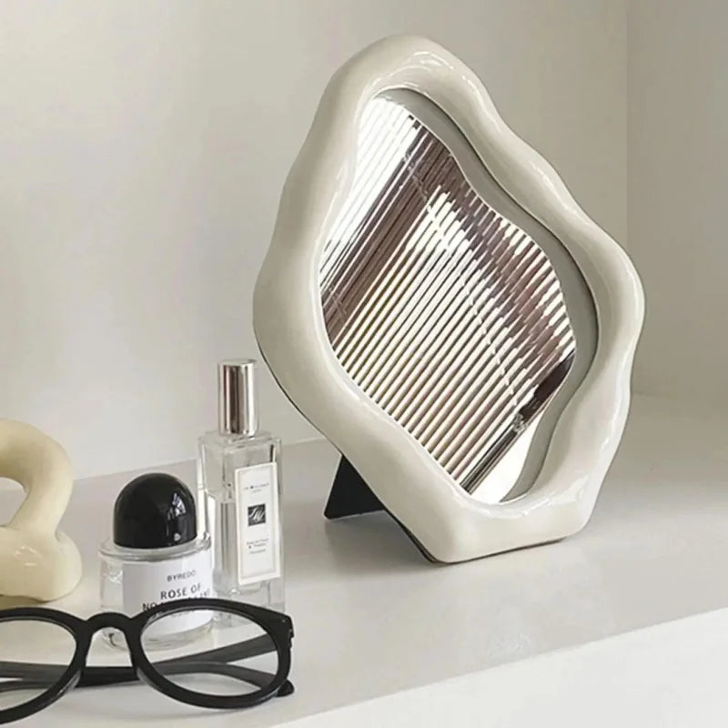 Espelho de Mesa Oval Prateado para Maquiagem e Decoração Offertaza