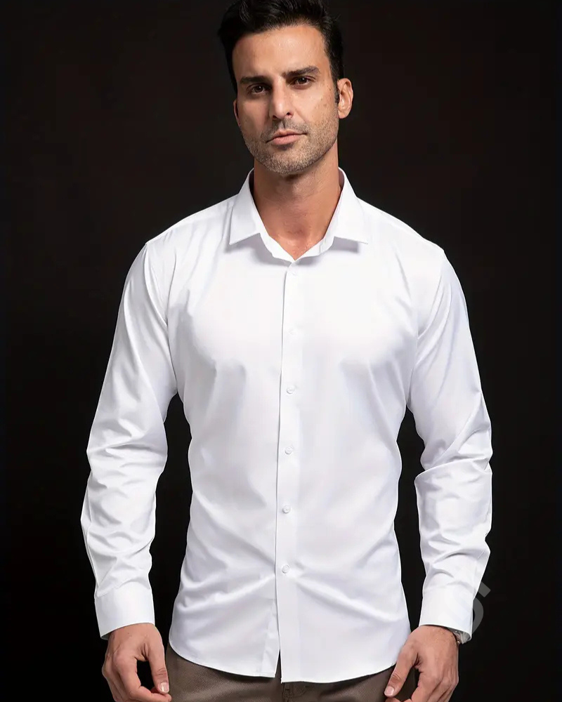 Camisa Social Manga Longa de Seda em Gelo - Offertaza