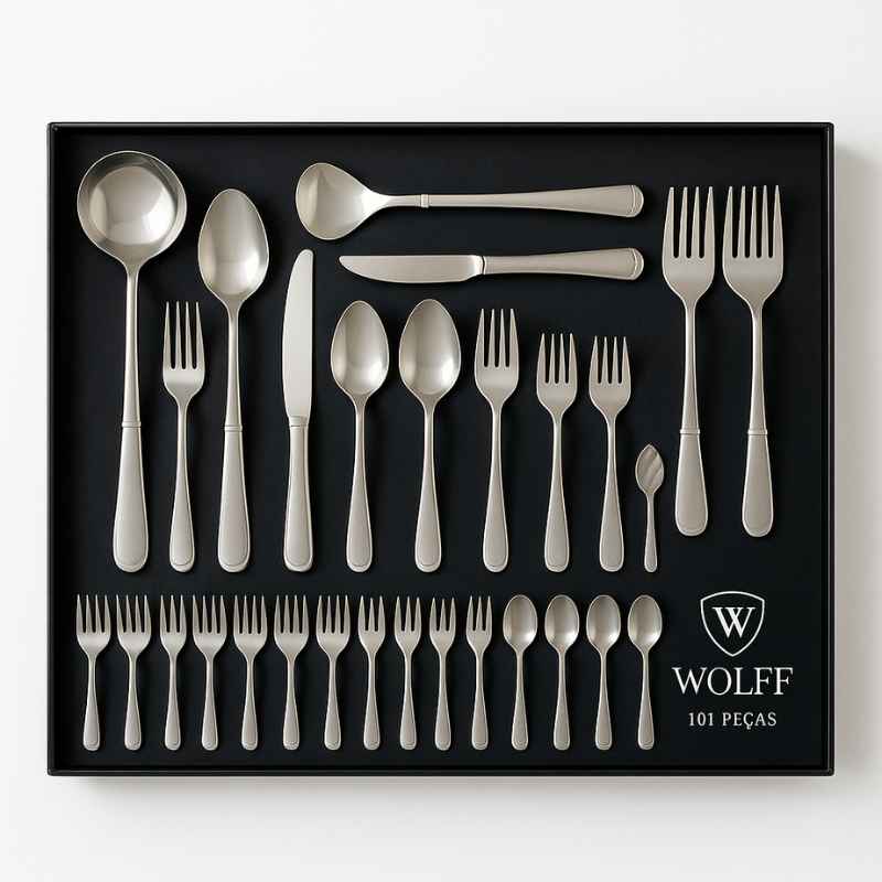 Wolff Faqueiro 101 Peças de Aço Inox com Caixa Litografada Avalon