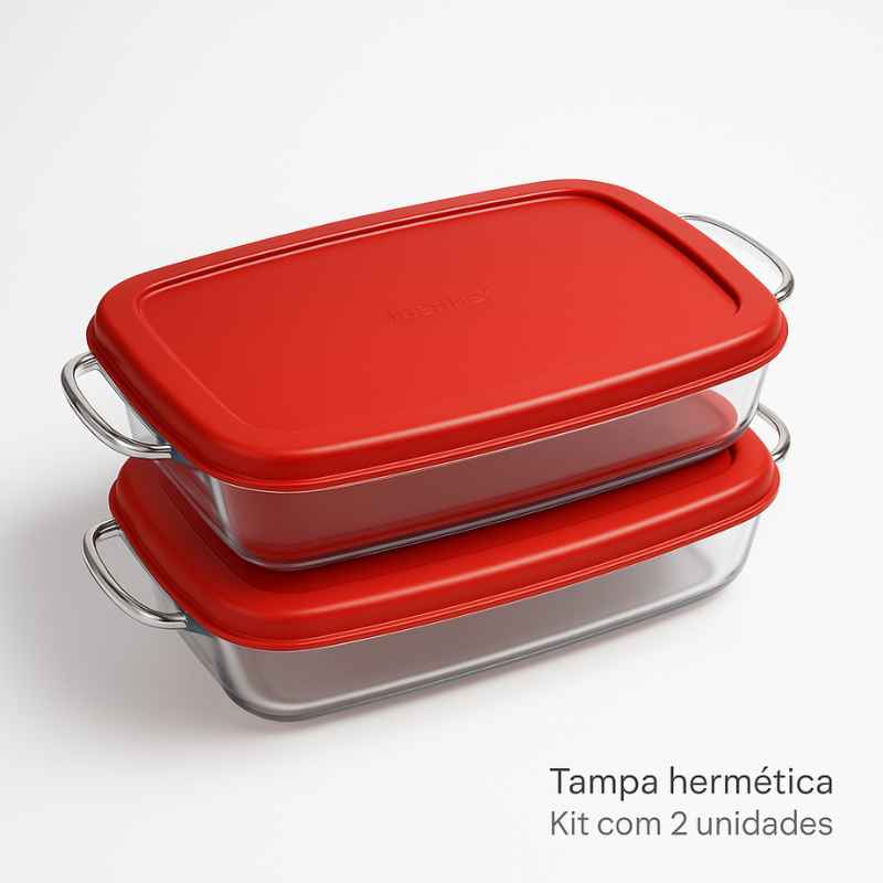 Assadeira Retangular Marinex com Tampa - 2 Unidades 3,5L