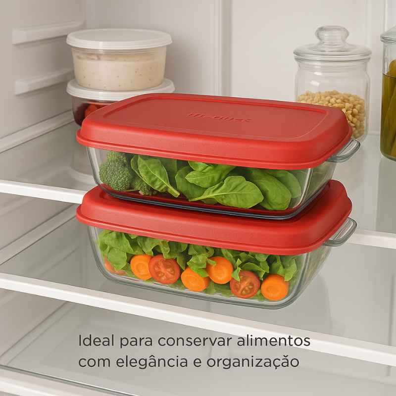 Assadeira Retangular Marinex com Tampa - 2 Unidades 3,5L