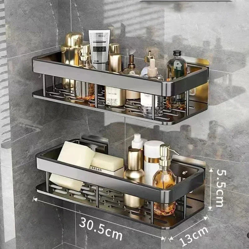 Organizador de Banheiro em Alumínio Sem Furar para Shampoo e Toalhas Offertaza
