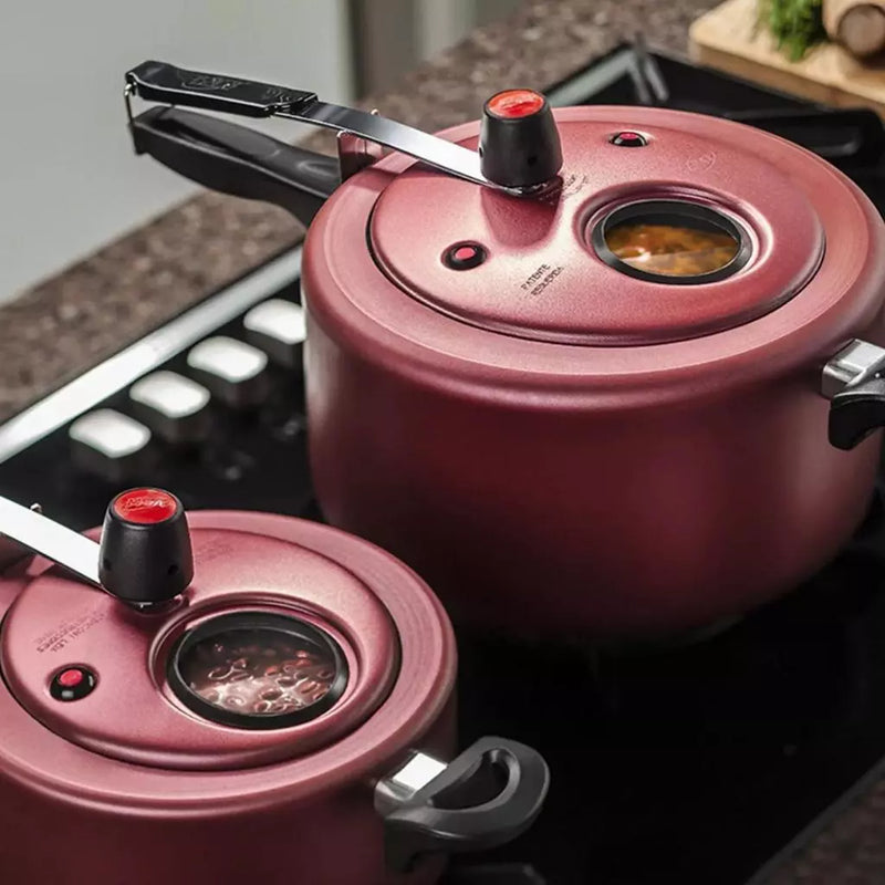 Panela de Pressão com Visor 4,5L Antiaderente - Vermelha