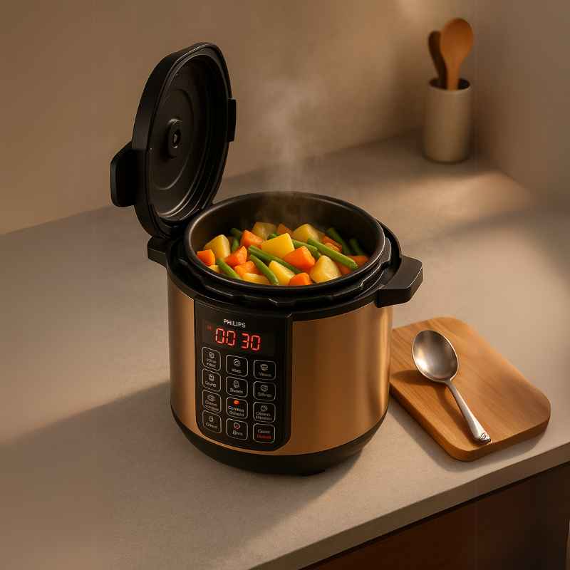 Panela de Pressão Elétrica Digital 5L 900W - Timer e 9 Sistemas de Segurança