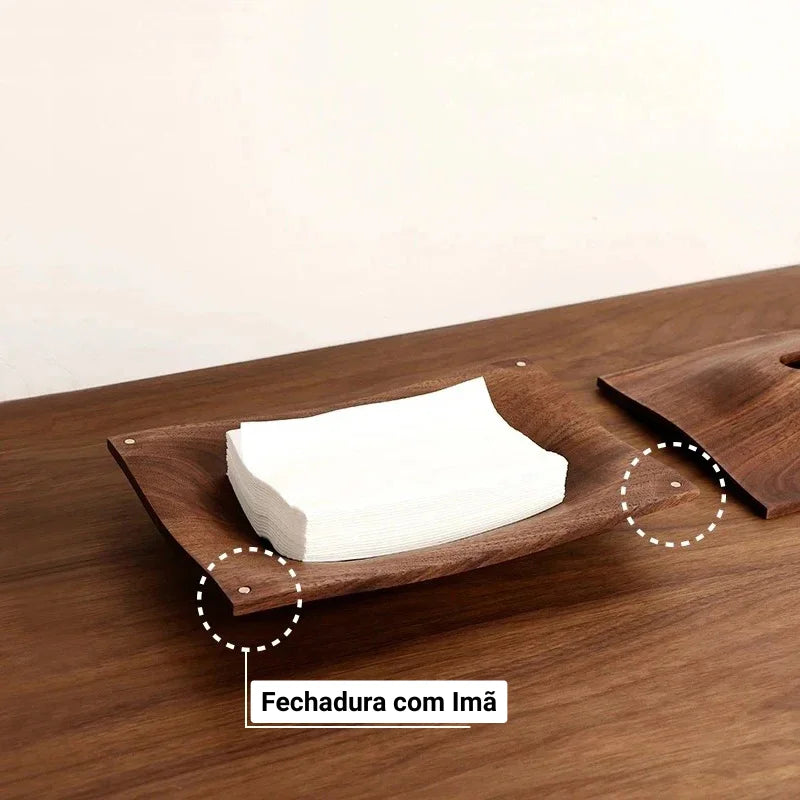 Porta Lenços de Mesa em Madeira de Nogueira Estilo Escandinavo Offertaza