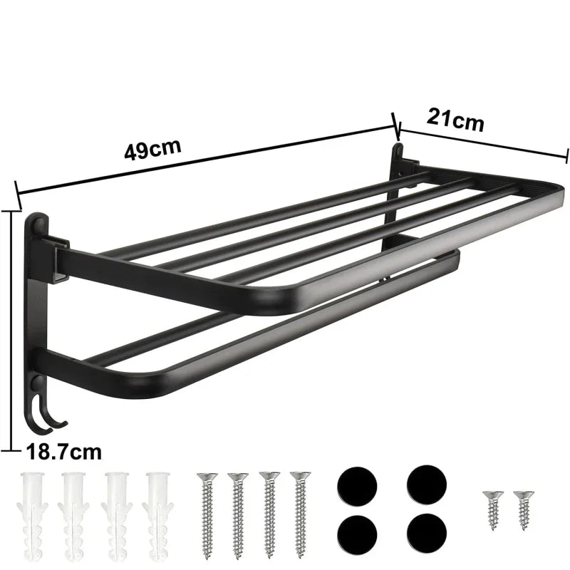Porta Toalha de Parede Dobrável Preto ônix com Gancho Offertaza