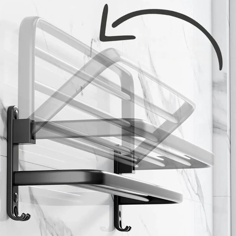 Porta Toalha de Parede Dobrável Preto ônix com Gancho Offertaza