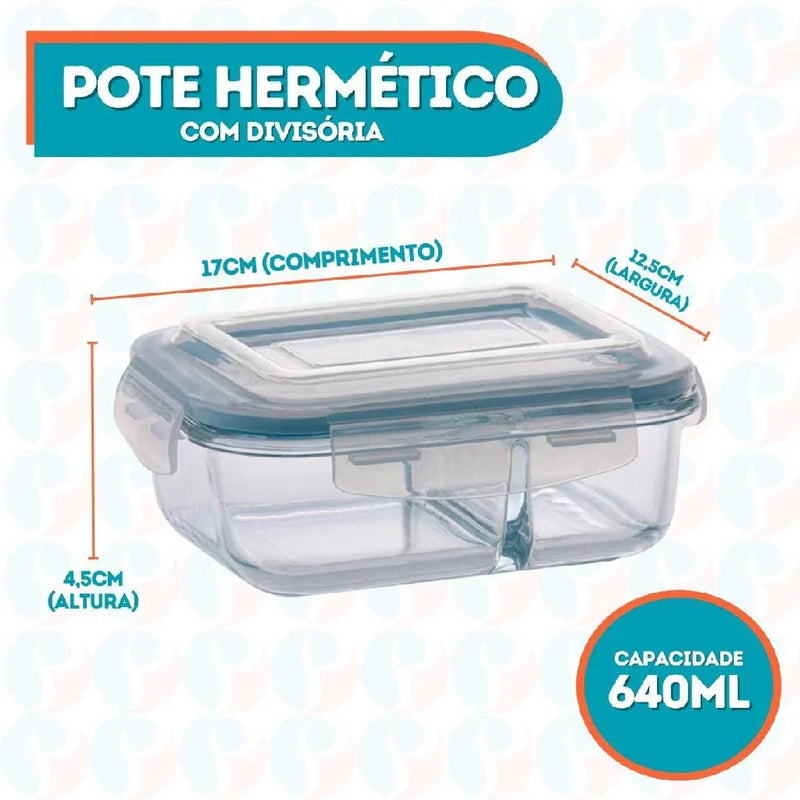 Pote de Vidro Hermético – Kit 3 Peças com Tampa e Divisória