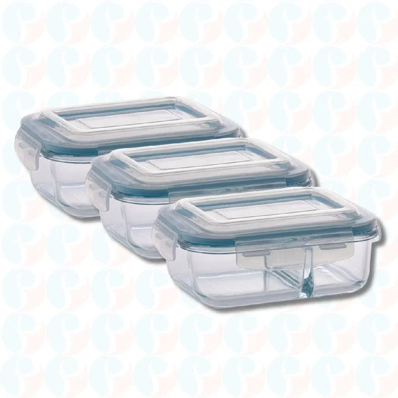 Pote de Vidro Hermético – Kit 3 Peças com Tampa e Divisória