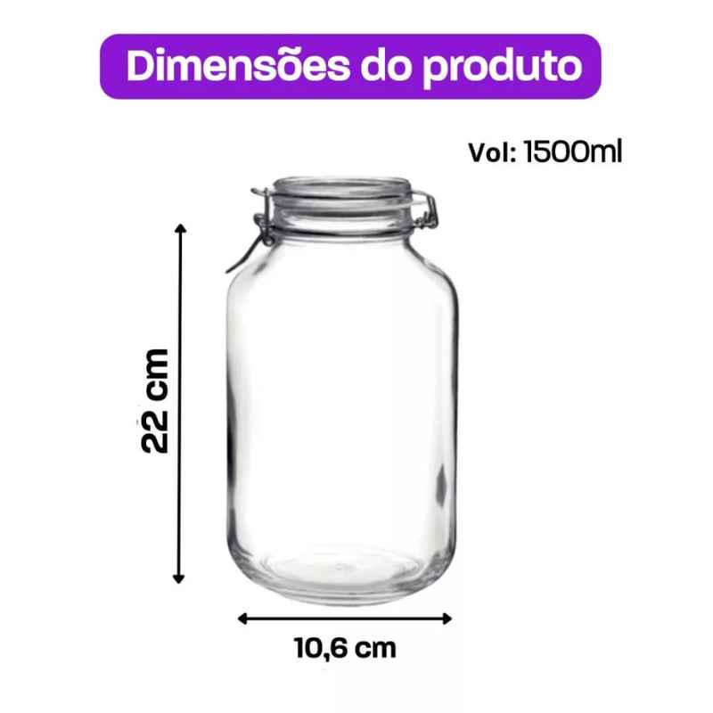Pote de Vidro Hermético – Kit 3 Peças com Tampa Vedação 1500ml