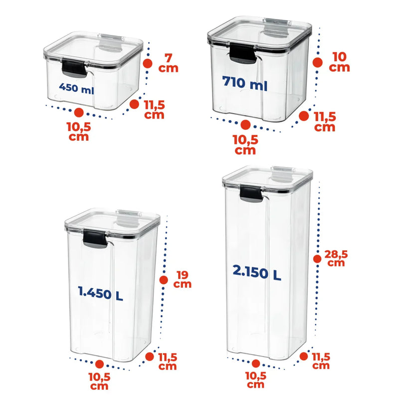 Potes Herméticos para Mantimentos - Kit de 9 Peças Empilháveis