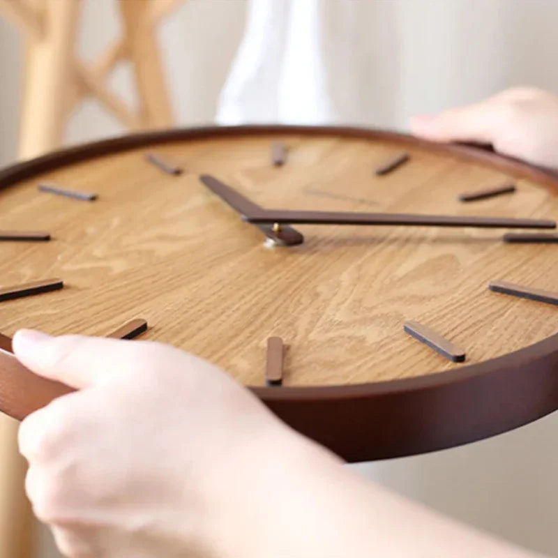 Relógio de Parede Madeira Circular Silencioso para Sala Offertaza