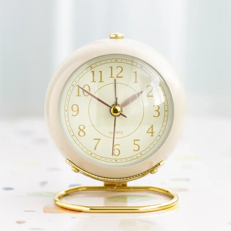Relógio Despertador Metal Redondo Silencioso com Luz para Mesa Offertaza