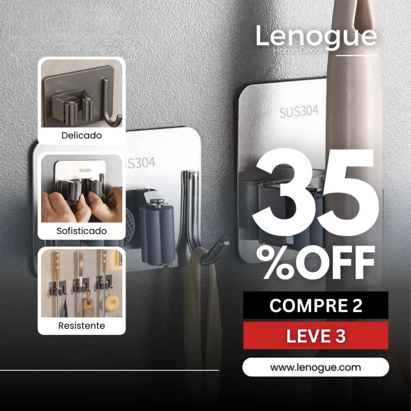 Suporte de Vassoura Adesivo de Parede em Aço Inox com Gancho Offertaza