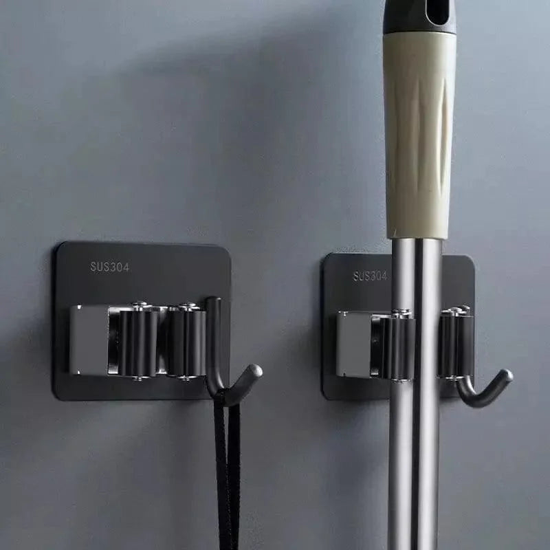 Suporte de Vassoura Adesivo de Parede em Aço Inox com Gancho Offertaza
