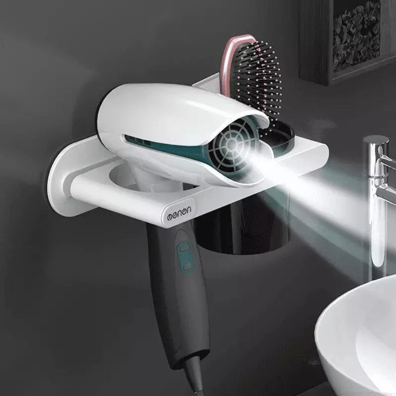 Suporte para Secador de Cabelo de Parede com Compartimentos Offertaza