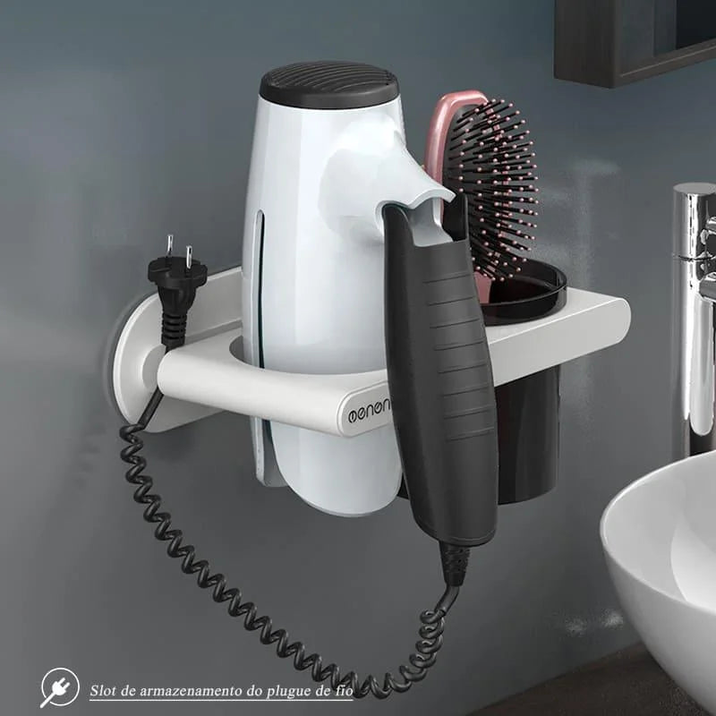 Suporte para Secador de Cabelo de Parede com Compartimentos Offertaza