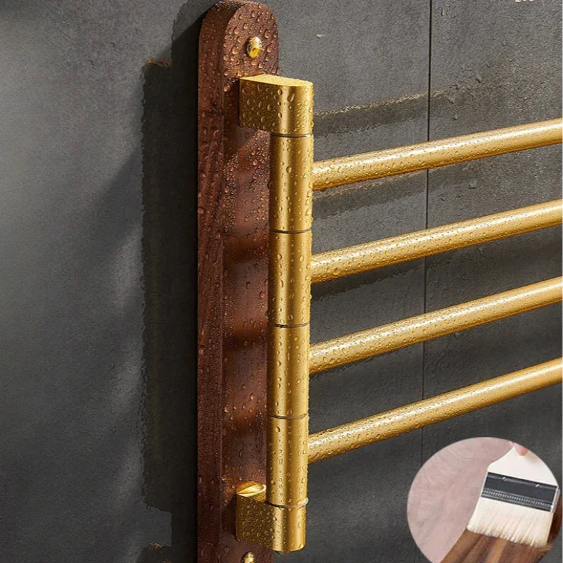 Toalheiro de Parede Escovado Dourado com Madeira Nogueira Offertaza