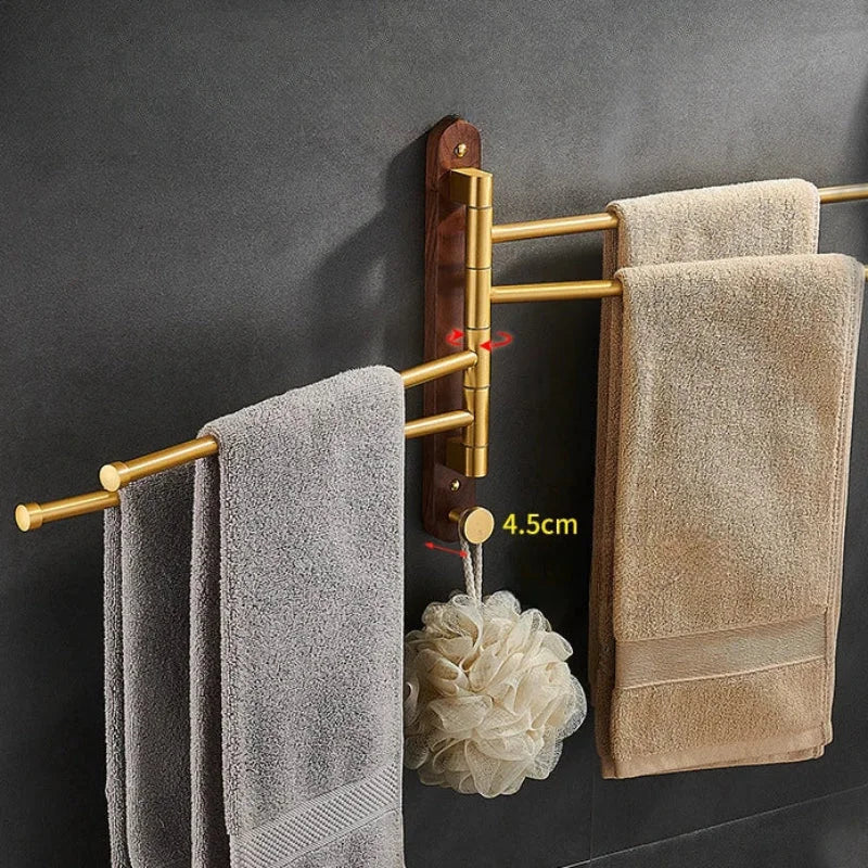 Toalheiro de Parede Escovado Dourado com Madeira Nogueira Offertaza