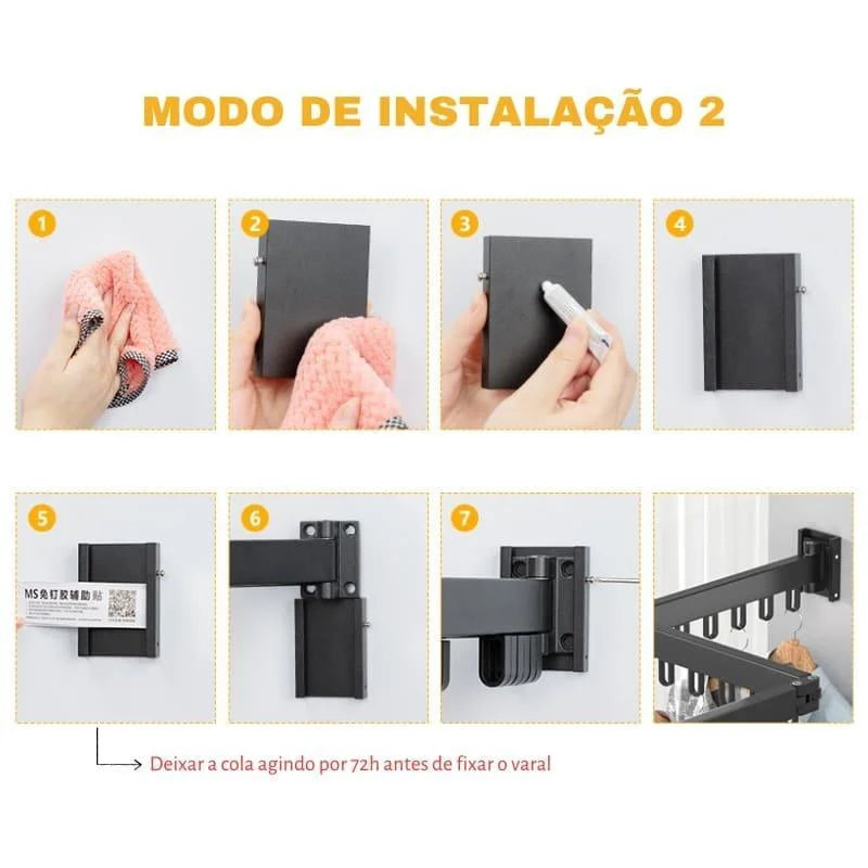 Varal Retrátil de Alumínio para Parede Suporta até 25kg Offertaza